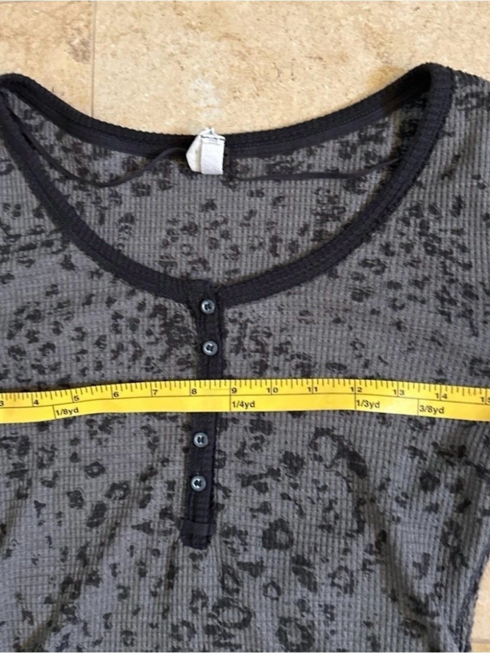 We the Free Thermal Henley Leopard Print Long Sleeve Top (Gray/Black) -Medium - Picture 10 of 12